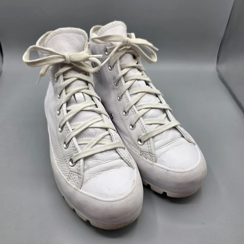 Converse Sneakers Womens 7.5 White Leather High Tops‎ Lugged Chunky Sole